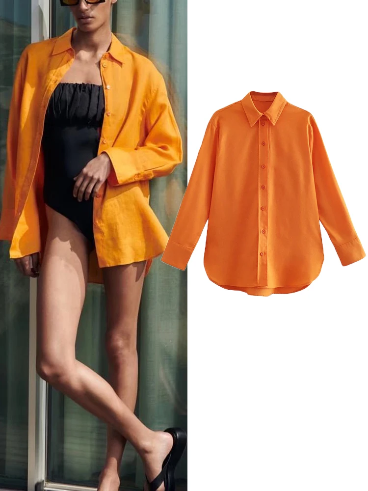 

TFMLN Summer Women Solid Blouse 2022 New Casual Solid Single Breasted Tops Long Sleeve Turn Down Collar Vintage Fashion Shirts