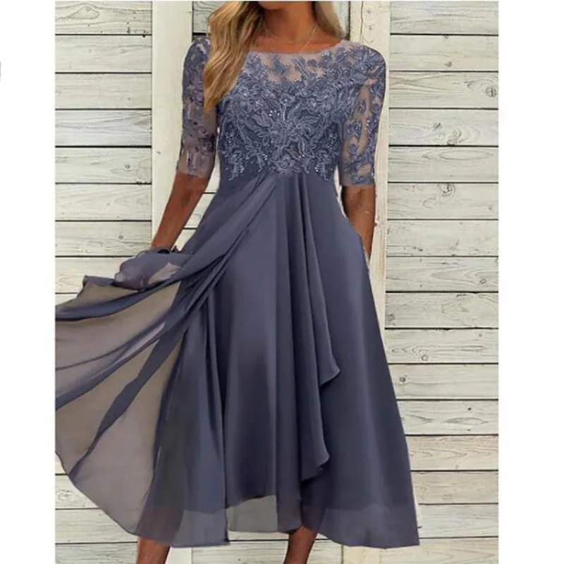 

2022 Maternity Dress Chiffon Splice Lace Long Dress gray22