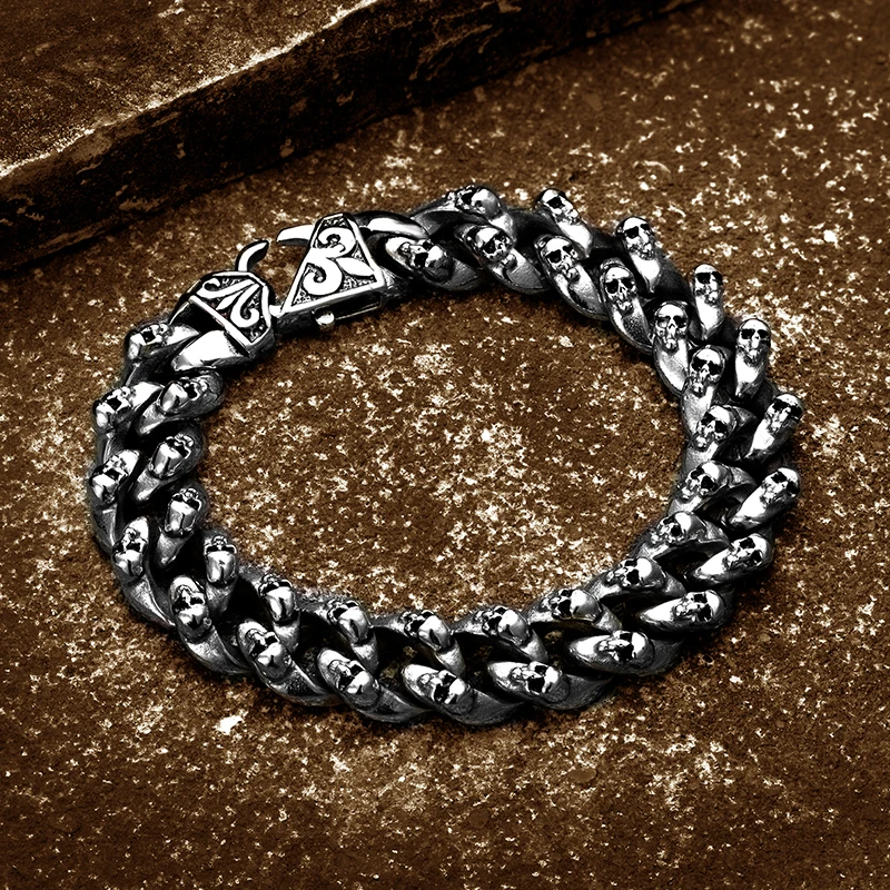 

Male Fashion Vintage Stainless Steel Skull Bracelet Men Korean Trend Personality Hand Chain For Boyfriend Jewelry Gift Wholesale