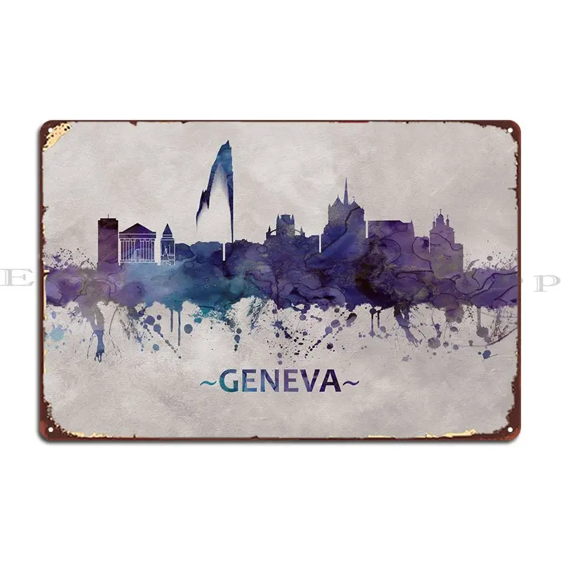 

Металлический плакат Женева, Швейцария, городской пейзаж, классическое создание, индивидуальная настенная пещера, жестяной плакат