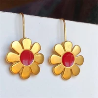 creative retro simple gold flower embedded lady stud earrings personality party travel couple anniversary gift