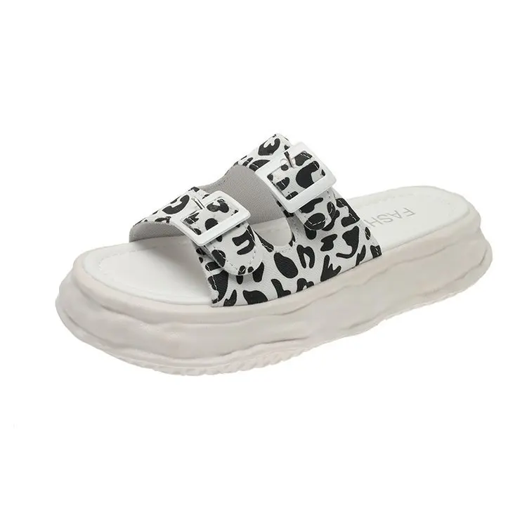 

Summer Women's Slippers 2022 New Leopard Print Thick-soled Sandals Women's Sponge Cake Thick-soled Casual Beach Shoes