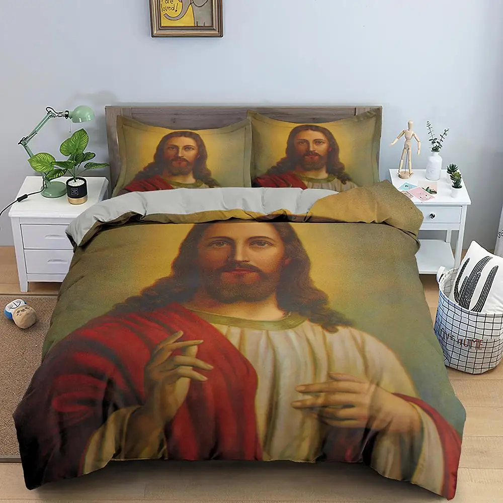 

Jesus Duvet Cover Set King Size Christian Design Retro Comforter Cover for Teens Adult Women Jesus Christ Believer Quilt Cover