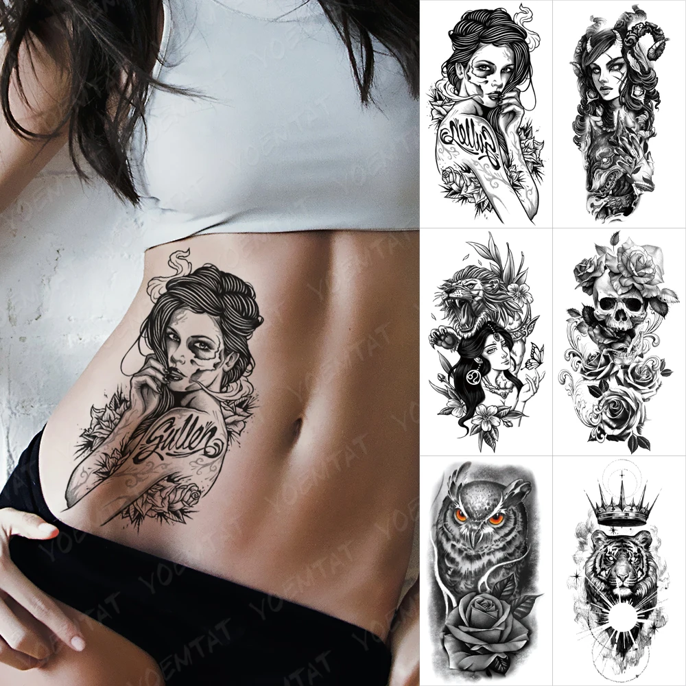 

Waterproof Temporary Tattoo Sticker Beauty Princess Beast Evil Witch Old School Flash Tatto Owl Body Art Fake Tattoos Women Men