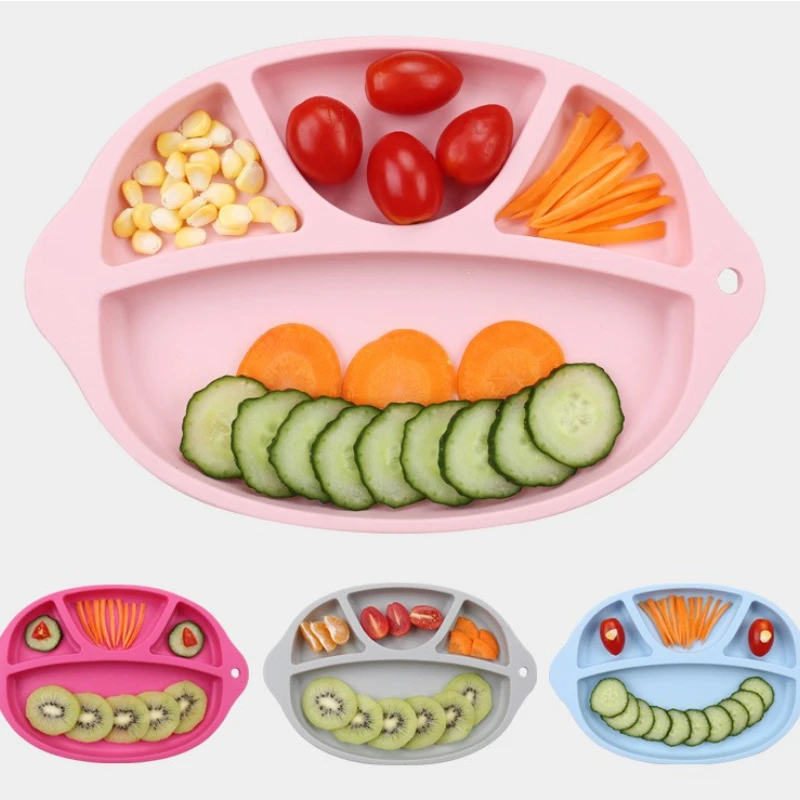 

Silicone Baby Feeding Dishes Non-Slip Baby Bowl Training Self Eating Kids Plates Baby Dinnerware Food Suction Cup Tray with Lid