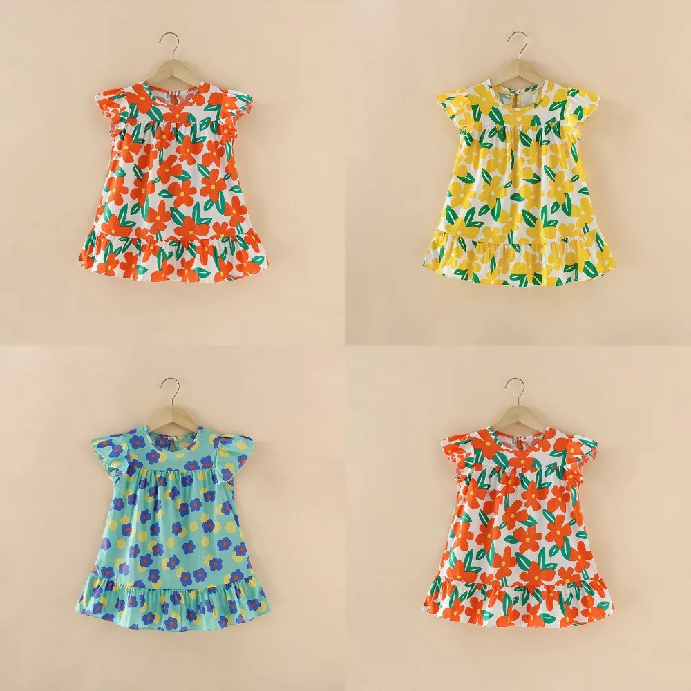 

Baby Girl Dress Cotton Floral Square Collar Ruffle Short Sleeve Summer Cheap Girls Fashion Baby Girls Dresses Toddler Dress