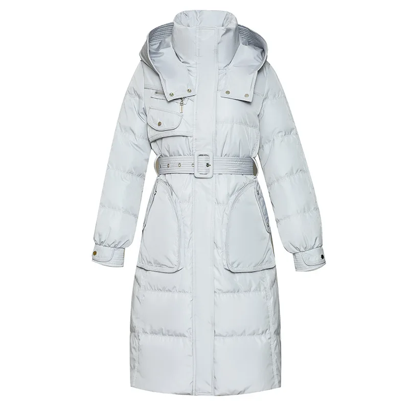 JAZZEVAR 2022 Winter New Style Thickening Waist Fashion Design Long European Down Jacket Female 90 White Duck Down