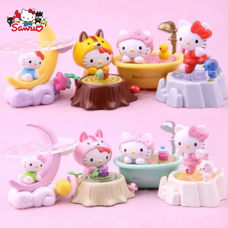 

KT Cat Figure Bathtub Series Action Figure Collection Japanese Cute Kawaii Set of 8 Pvc Material Christmas Gifts for Children