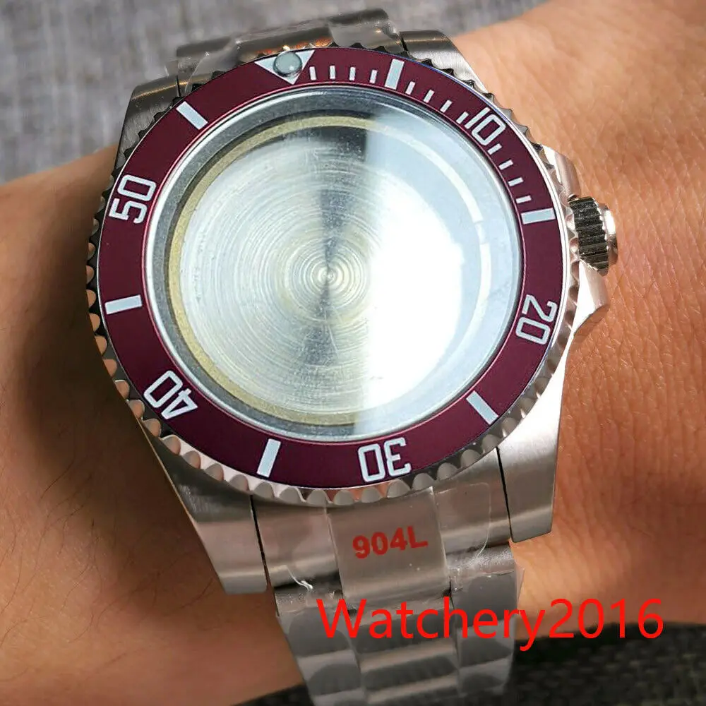 

Мужские часы со стальным ремешком, 40 мм, 20 атм, 120 кликов, стандартная красная рамка, подходит для NH35 NH36 NH34 ETA2824 PT5000, браслет с автоматическим механизмом