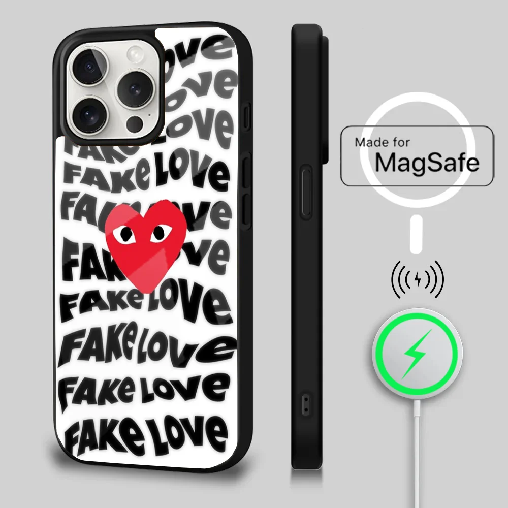 Red love heart Phone Case For iPhone 16 15 14 13 12 11 Plus Pro Max Mini Magsafe C-CDG Love Magnetic Wireless Charging
