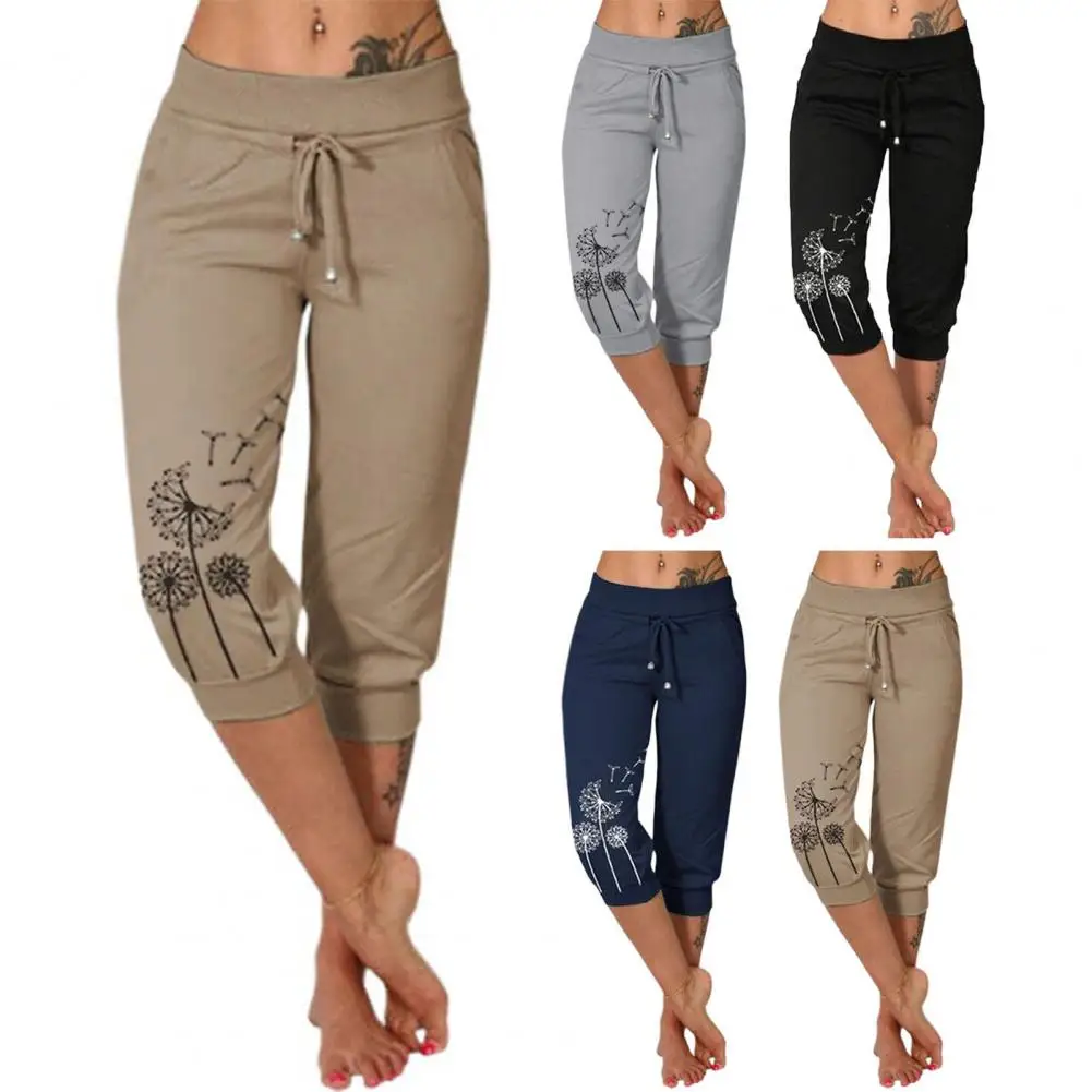 

Fashion Mid-calf Lady Pants 2023 Summer Drawstring Pockets Cropped Pants Women Sports Shorts For Outdoor Pantalones