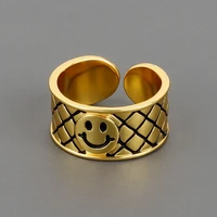 korean fashion hip hop mesh open rings for women punk retro smiley adjustable gold color rings 2022 trendy jewelry accessories