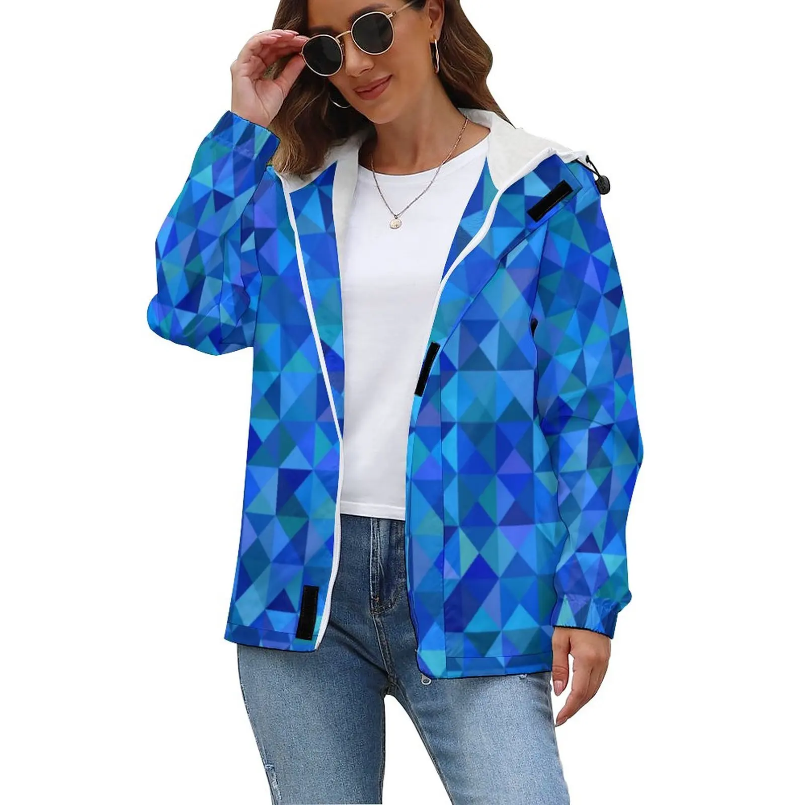 

Blue Geometry Casual Jackets Winter Thick Abstract Art Print Outerwear Coats Female Design Vintage Zipper Jacket 3XL 4XL 5XL