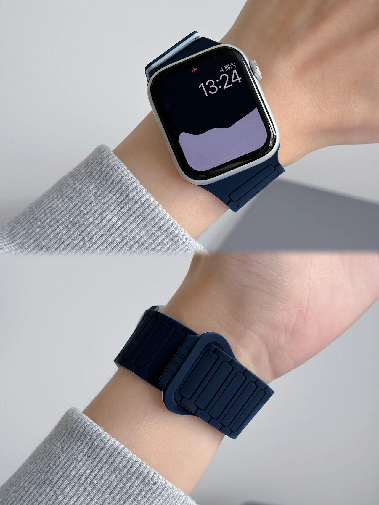 Фото Двухцветный двусторонний магнитный силиконовый ремешок для Apple Watch Ultra SE Series 11 10 9 8 7 всех размеров, дышащий повседневный ремешок для часов №2