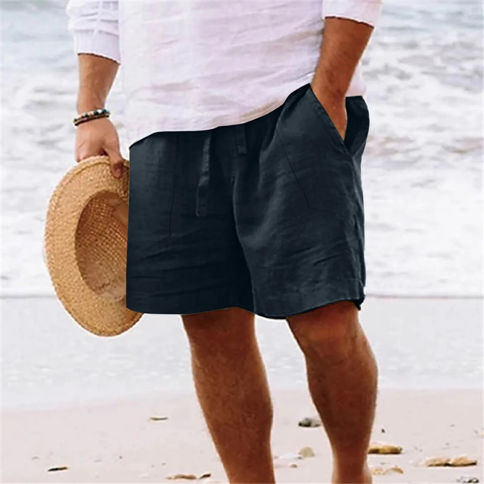 Пляжная одежда из льна, трусы, быстросохнущая спортивная одежда, шорты, дышащая летняя одежда, шорты для мужчин, пляжные Гавайские шорты