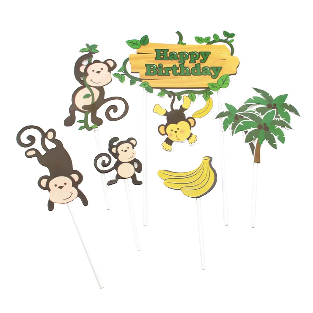 

Toppers Animal Cupcake Birthday Decorations Decor Happy Jungle Supplies Party Insert Forest Animals Theme Trees Decoration 3D
