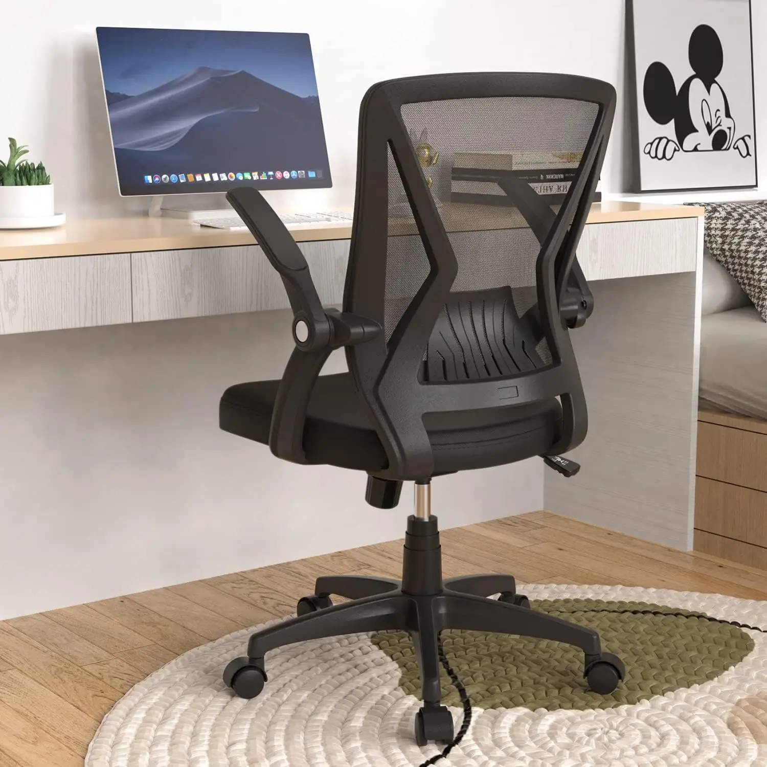 

Офисное кресло, эргономичный поворотный стул со средней спинкой, из черной сетки, с регулируемой высотой, с поддержкой поясницы