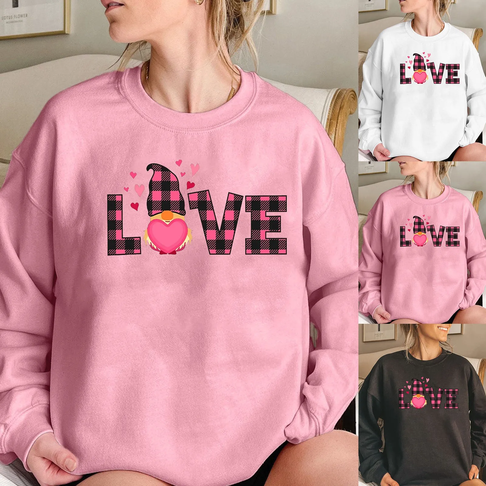 

Fashion Casual Women Warm Sweatshirt Long Sleeve O Neck Soft Love Heart Printed Shirt Ladies Winter Basics Sweatshirt Women