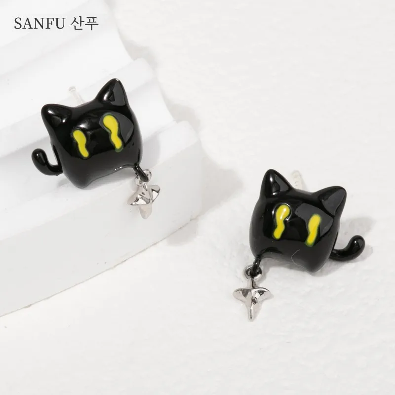Серьги-гвоздики Sanfu Y2g с черным котом пара милых и крутых дизайнов ювелирные