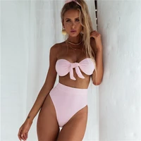 new solid color strapless bikini ladies stretch bow wrap chest high waist bikini bottom seaside beach resort swimsuit