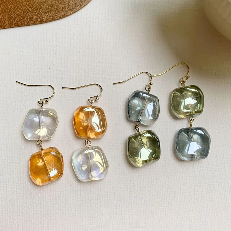 

Корейские модные полимерные серьги для женщин, Геометрические Квадратные прозрачные акриловые серьги-желе конфет, трендовые украшения, 2022