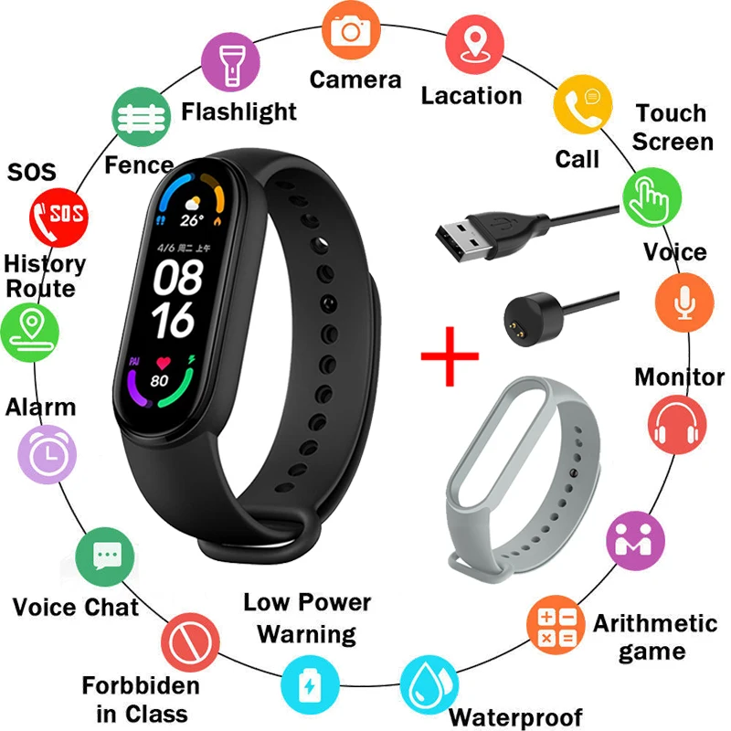 

M6 Smart Bracelet Women Men Kids Heart Rate Blood Pressure Monitor Waterproof Sports Band Fitness Tracker Smartwatches watches