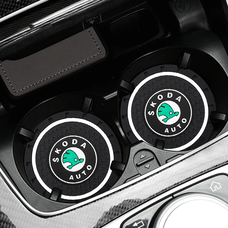 

Car Styling Coaster Water Cup Holder Non-slip Mat Auto Logo Badge Drink Pad Accessories For Skoda Octavia A5 A7 RS Fabia Superb
