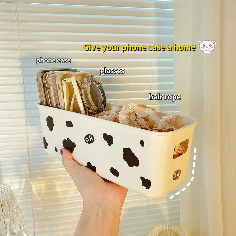 cute desktop mobile phone case storage box ins multifunctional cosmetics organizer box large capacity kawaii storage basket free global shipping