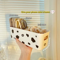 Cute Desktop Mobile Phone Case Storage Box Ins Multifunctional Cosmetics Organizer Box Large Capacity Kawaii Storage Basket