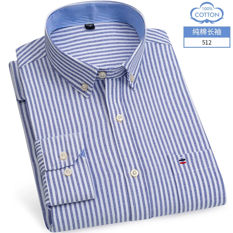 100% Cotton Oxford White Casual Shirts for Men Long Sleeve Buttons Plaid Shirt Striped Pocket Men Shirts Plus Size 7XL Camisas
