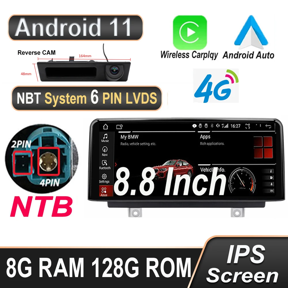 

Автомобильный мультимедийный видеопроигрыватель, HD экран 8,8 дюйма, Android 11, GPS-навигация, радио Carplay для BMW 1 серии F20 / F21 NBT