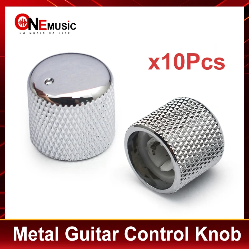 

10Pcs Metal Knurled Barrel Dome Volume Tone Control Knobs for Electric Bass Guitar Pot knobs Chrome