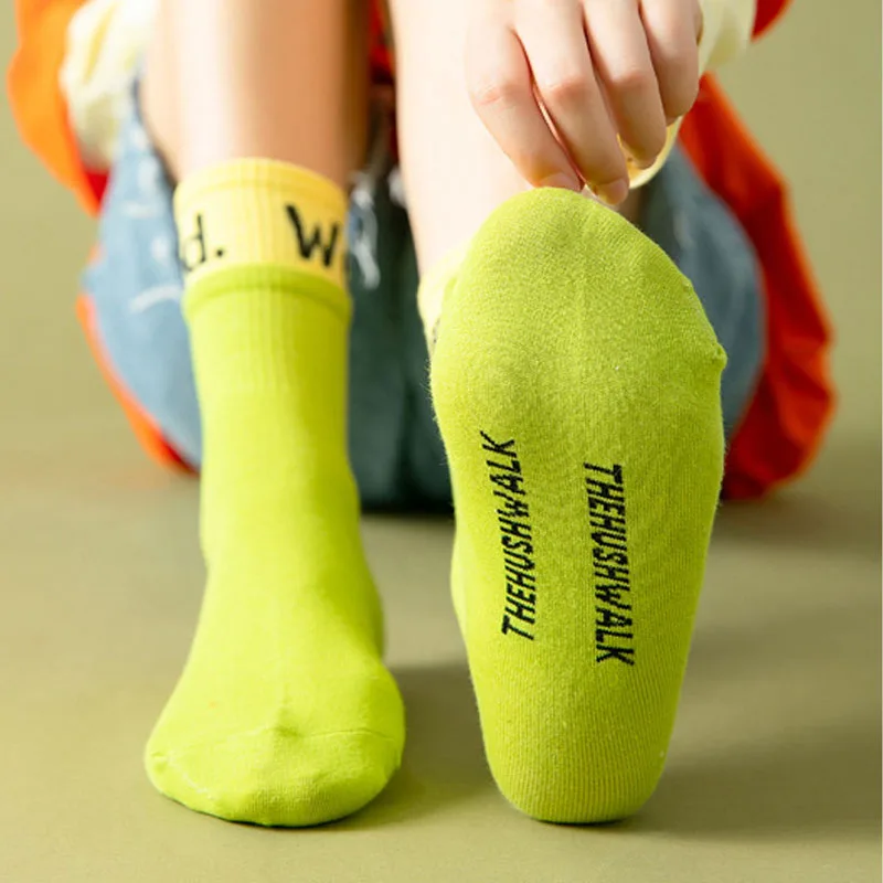 Women's 7days Letter Patterned Socks Comfort Cotton Socks Candy Color Long Socks Female Streetwear Week Skateboard Socks