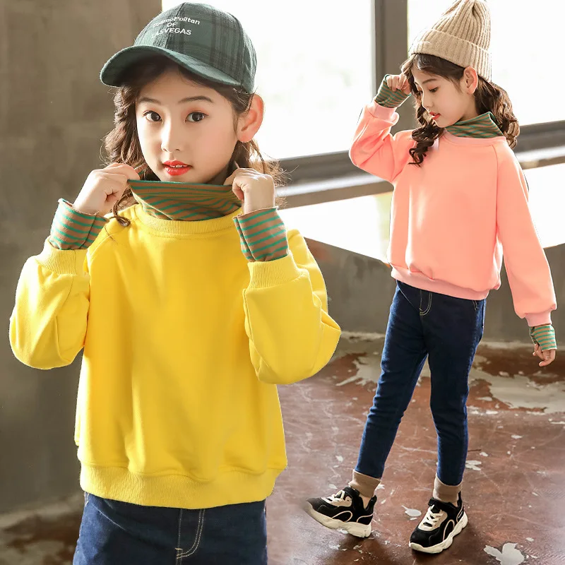 

Свитер с подкладкой для девочек, теплые зимние топы Для детей среднего и старшего возраста, детская утепленная нижняя рубашка