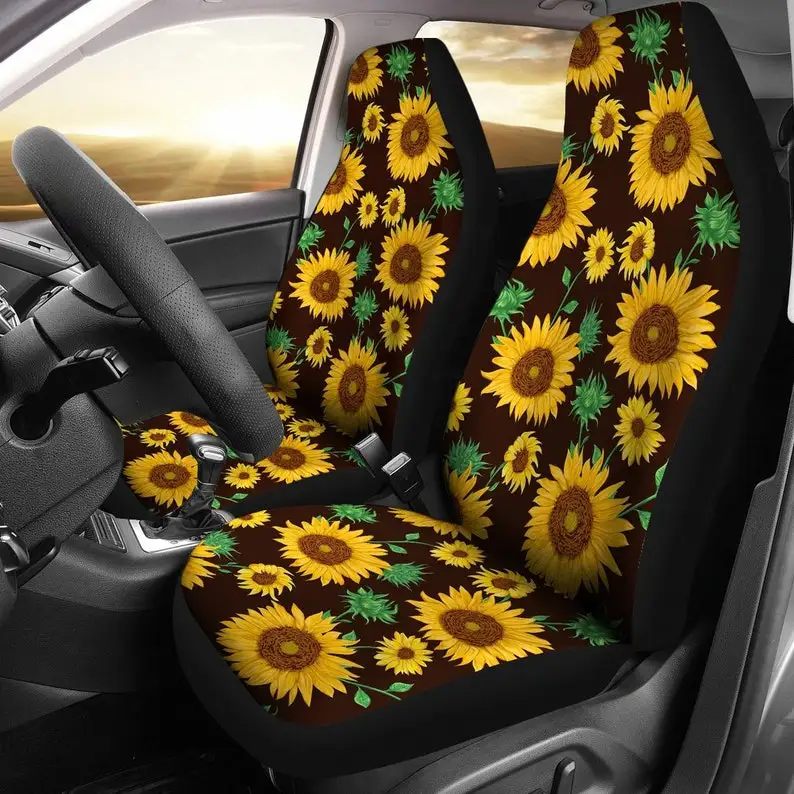 

Sunflowers Floral Flowers Black Car Seat Covers Pair, 2 Front Car Seat Covers, Seat Cover for Car, Car Seat Protector, Car Acces