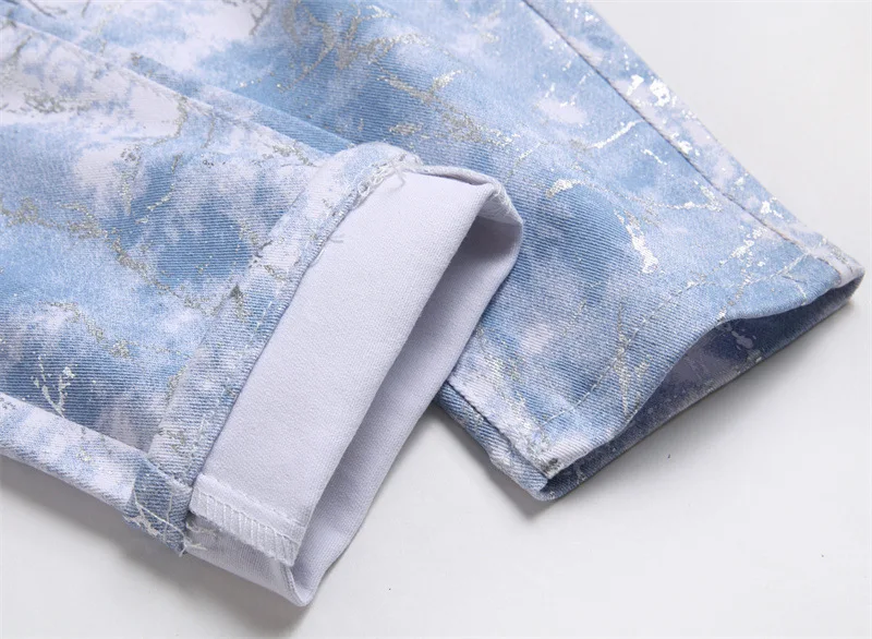 New Summer Street Men's Jeans Digital Printed Cotton Trousers for Men Fashion Mid-waist Casual Men Jeans