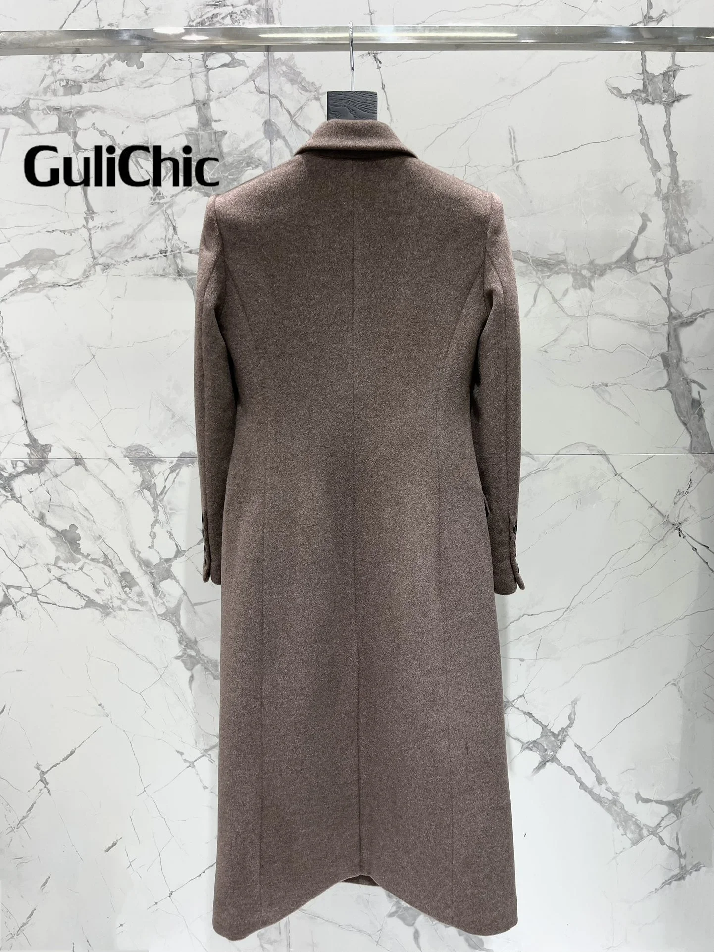 11 12 GuliChic Женская одежда Высокое качество Двубортное шерстяное пальто с лацканами