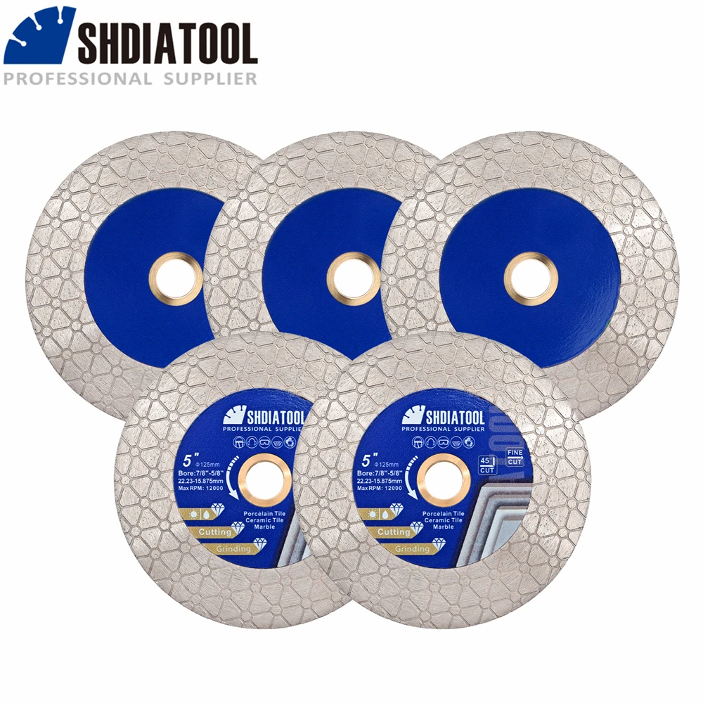 SHDIATOOL 5pcs 125mm Triangle Diamond Disc Double Side Saw Blade Tile Quartz Granite Artificial Stone Cutting Grinding Plate