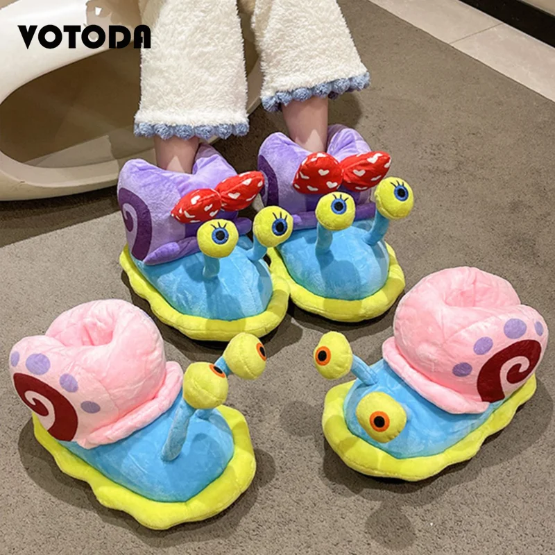 Women Cartoon Cute Snail Slippers Home Cotton Shoes Thick Sole Soft Cozy Slides Silent Flip Flop Unisex Winter Warm Plush Slides