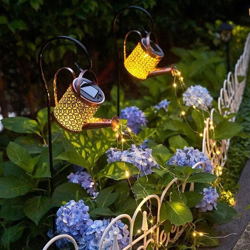 

Solar LED Watering Can Lights Outdoor Waterproof Decor Kettle Garden Yard Art Lamp Hollow Water Sprinkle Landscape Lamps