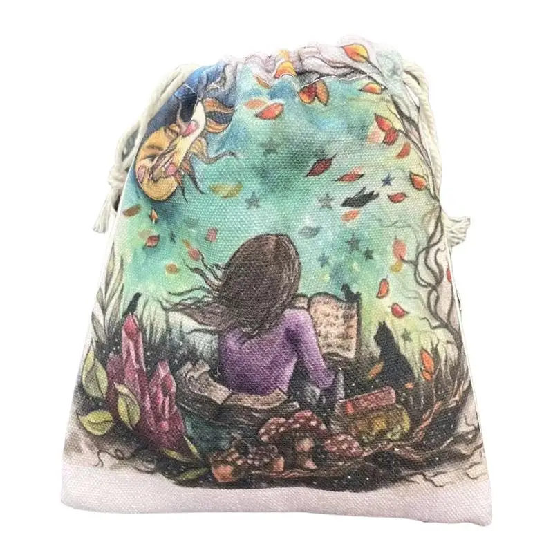 

Drawstring Gift Bags Portable Cloth Drawstring Bag Small Jewelry Pouch Tarot Card Bag Portable Flannel Print Tarot Cloth Bag