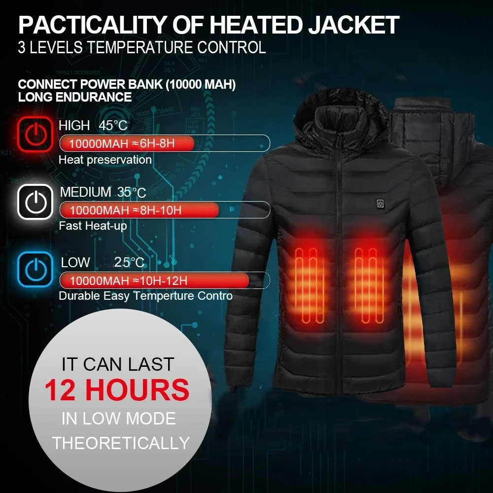 Men Winter Warm USB Heating Jackets USB Outdoor Electric Heating Jackets Warm Sprots Coat Heatable Thermal Cotton jacket 2022