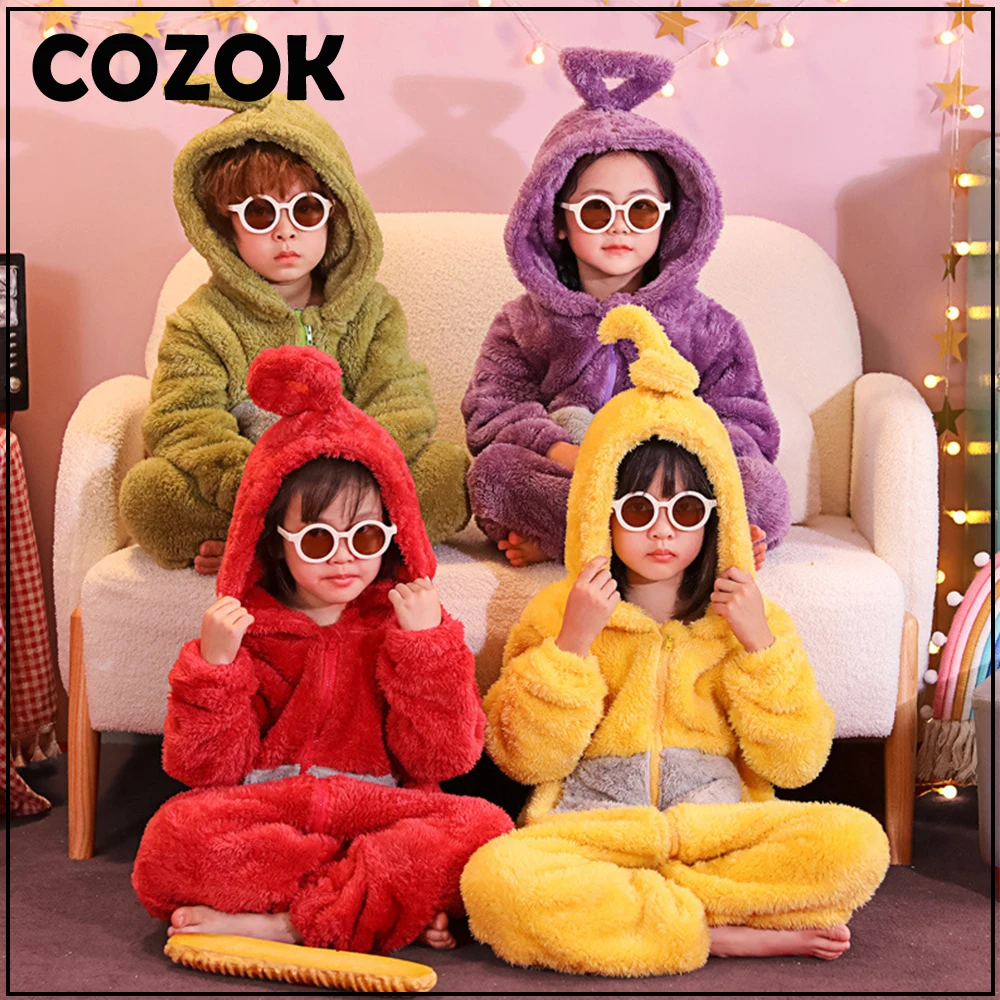 

COZOK Teletubbies Costume for Kid One-Piece Garment Plush Leisure Wear Cosplay Teletubbies Costume Children Girl Boy Sleepwear