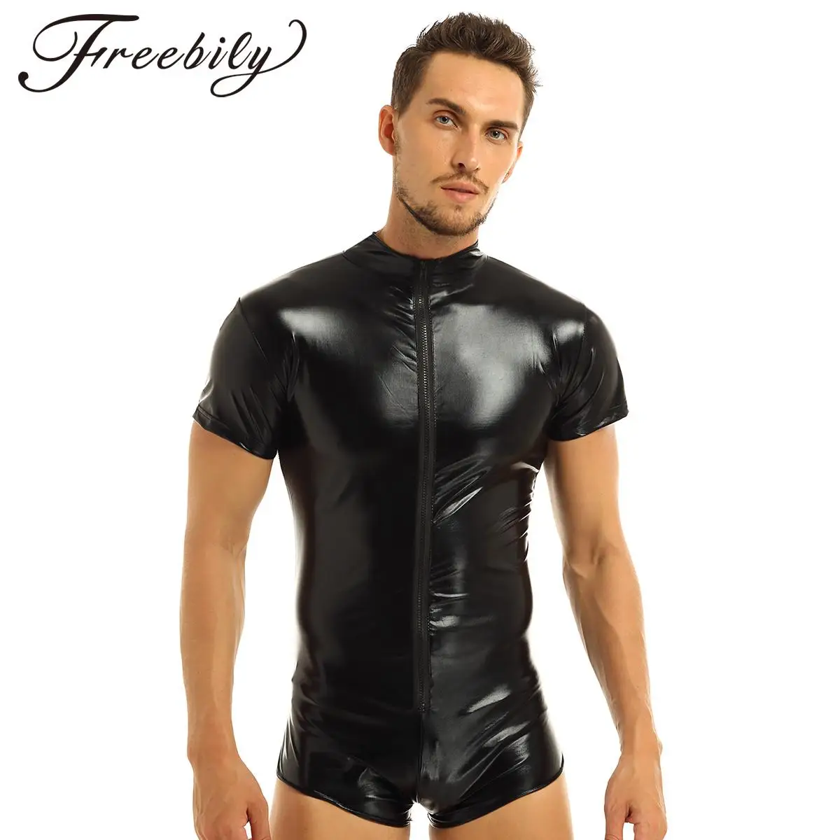 Мужской сексуальный боди из лакированной кожи влажный внешний вид ПВХ латексный
