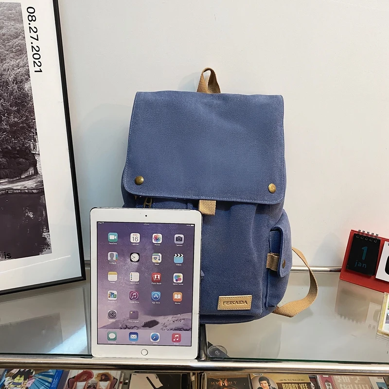 Shoulder Bag New Korean Canvas College Wind Retro Leisure Simple Schoolbag Travel Bag Junior High School Students Backpack