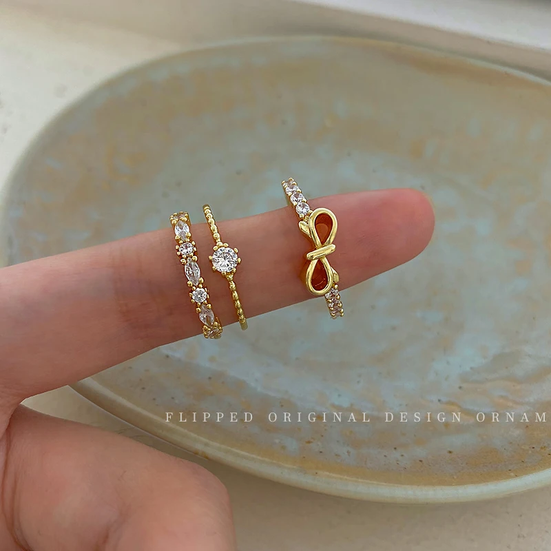 

Fashion Korean Bow Double-layer Zircon Ring Female Light Luxury Temperament Ring Opening Adjustable Exquisite Tail Ring Jewelry