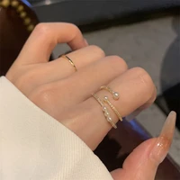 pearl ring simple engagement rings for women gold color girls crystal pearl rings charm jewelry ladies beach party jewelry gift