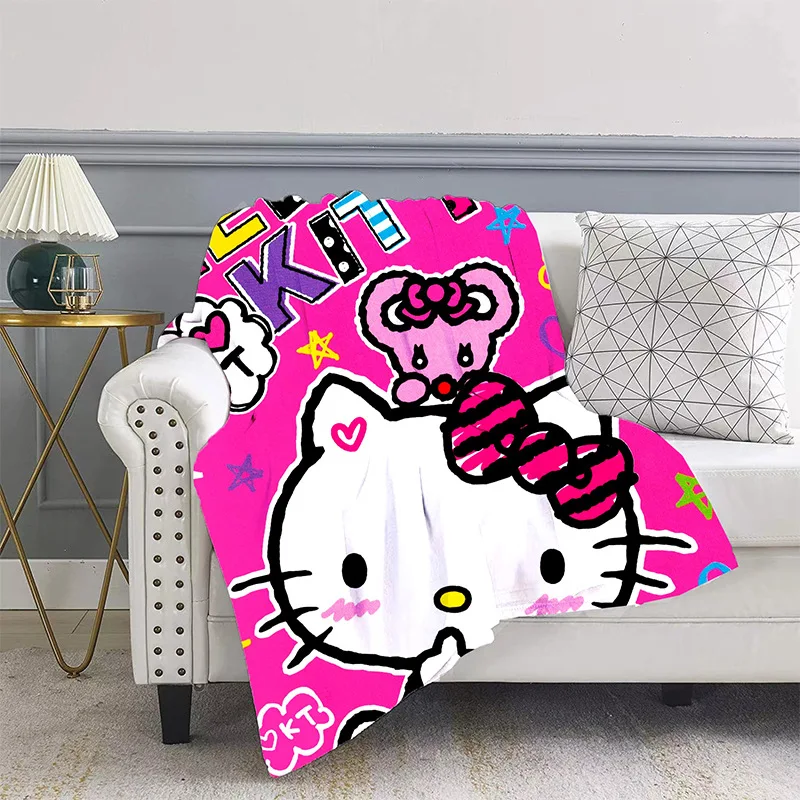 

New Hello Kitty Cartoon Printed Blanket Sanrio Kuromi Flannel Throw Blanket Children's Lunch Break Blanket The Best Gift