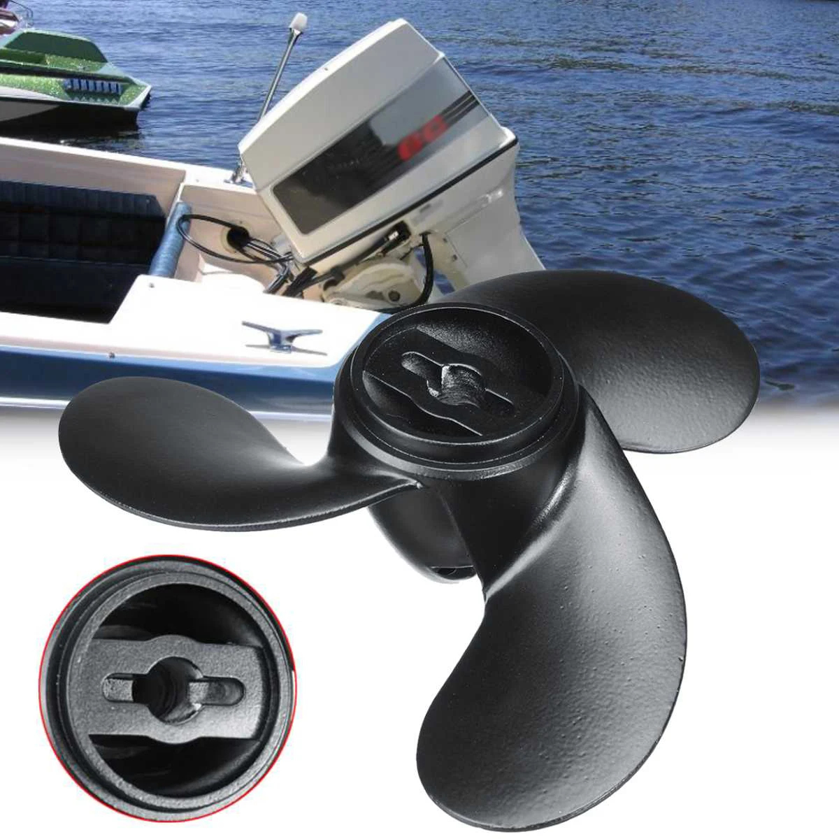 

7.4x5.7 Marine Yacht Propeller Aluminum Alloy 2.2-3.3HP R Rotating Black Boat Parts For Transmission Drive Shaft 2002 Propeller
