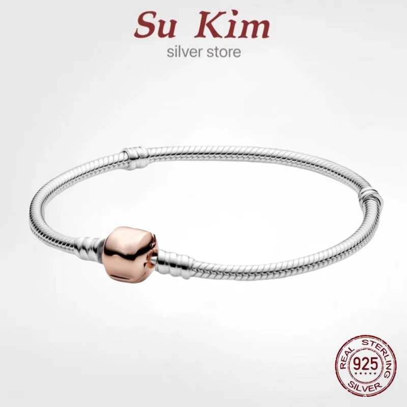 

Hot Sale High Quality luxury 100% 925 Sterling Silver pan bracelet Love heart Bangle For Women Fit Original DIY Charm Jewelry